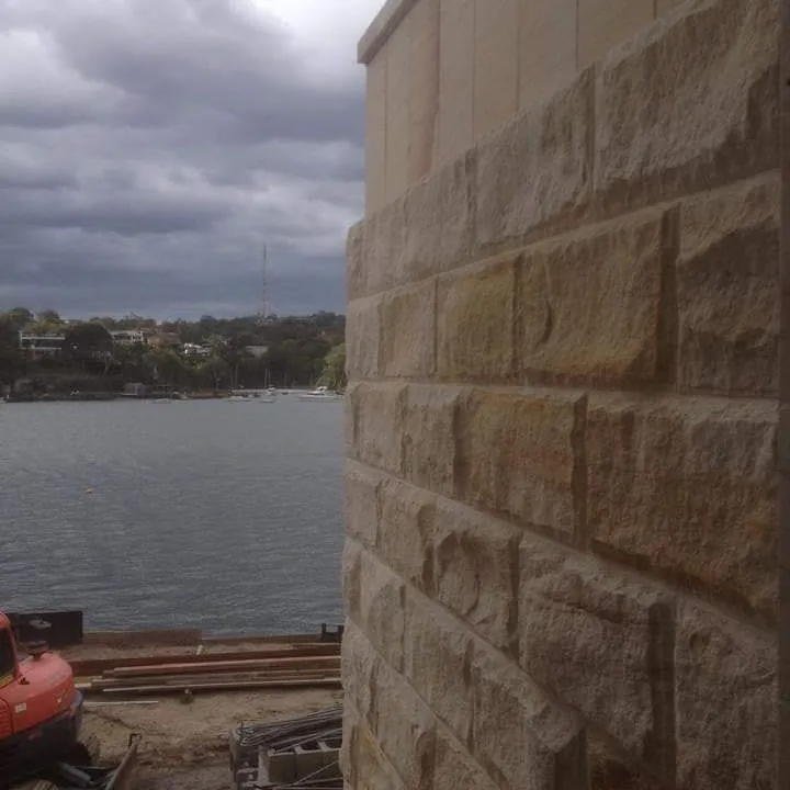 Sandstone block wall overlooking Sydney Harbour