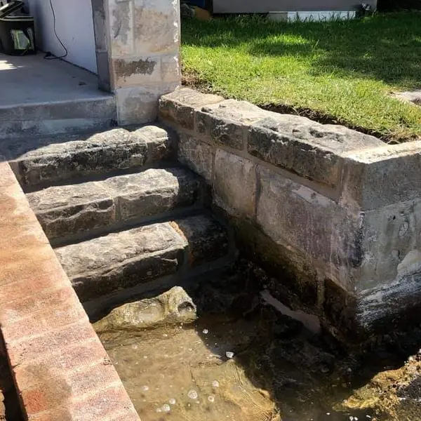 Completed sandstone seawall section at harbour foreshore