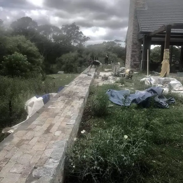 Stone-edged garden pathway in residential property