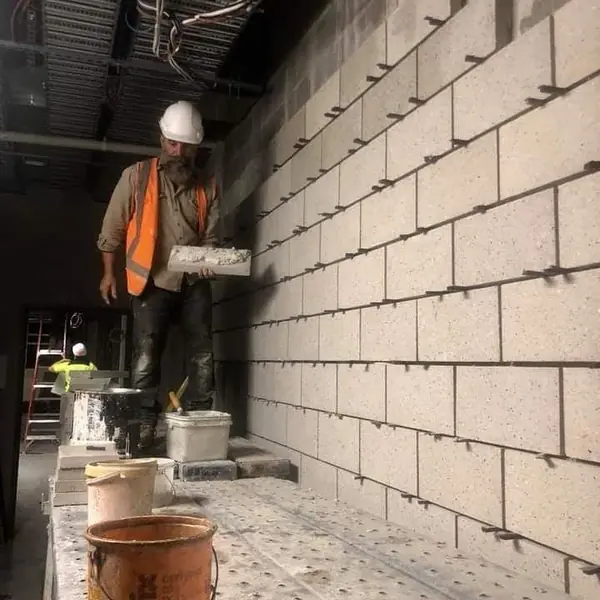 Commercial block wall with doorway opening completed