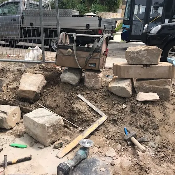 Sandstone blocks loaded on truck for restoration project