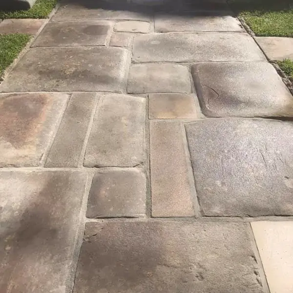 Sandstone crazy paving walkway at residential property
