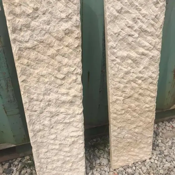 Precisely cut sandstone blocks ready for installation